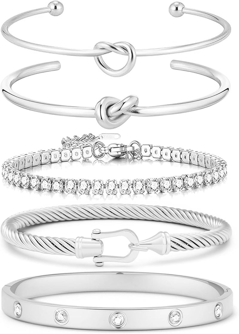 FAFUGA 18 K Gold Plated Love Bangle Bracelet Stack Cuff Jewelry for Women Jewelry Set for Women Gift with Box - Image 1